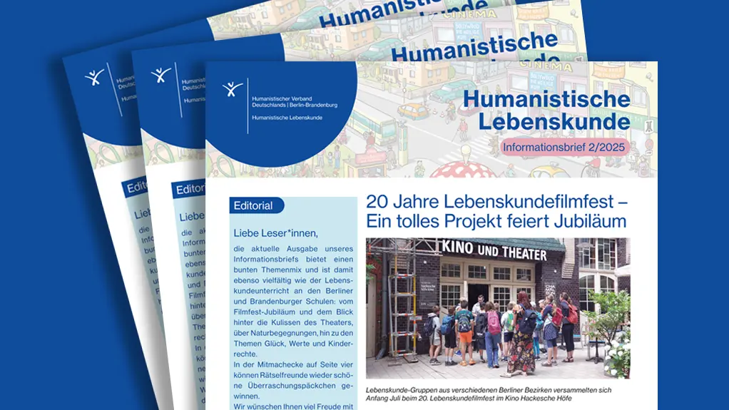 Ein Ausschnitt des Titelbild der aktuellen Ausgabe des Informationsbriefs Humanistische Lebenskunde als Fächerbild ist zu sehen. 