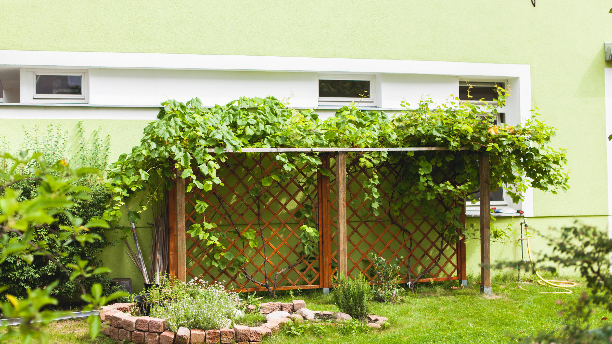 Foto Außenansicht Garten mit Kräuterspirale Pillnitzer Weg