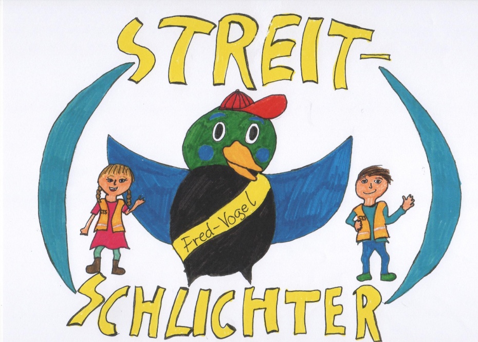 das neue Streitschlichterlogo der Fred-Vogel-Grundschule gezeichnet von Marietta aus der 6a