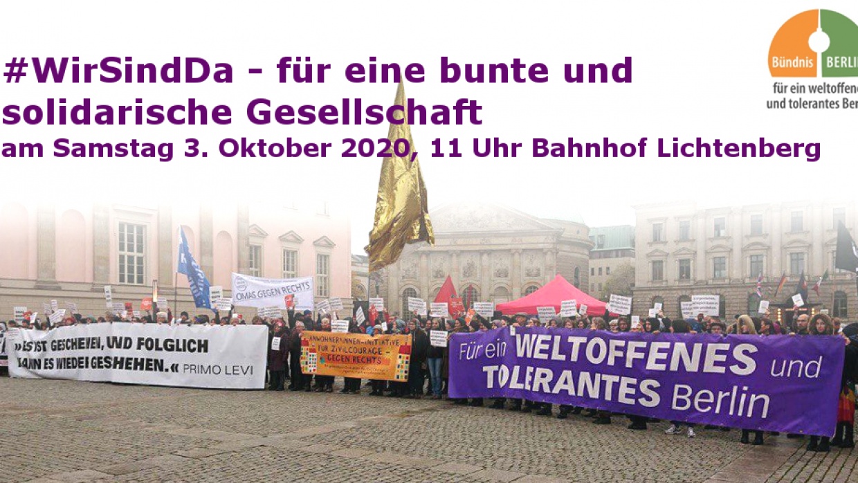 Gemeinsam mit dem Bündnis für ein weltoffenes und tolerantes Berlin rufen wir zum Protest gegen den Nazi-Aufmarsch am 3. Oktober auf.